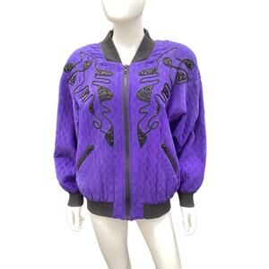 VTG KBS Kansai Yamamoto Women’s Festival Jacket Size M Silk Beaded Zipper Blue